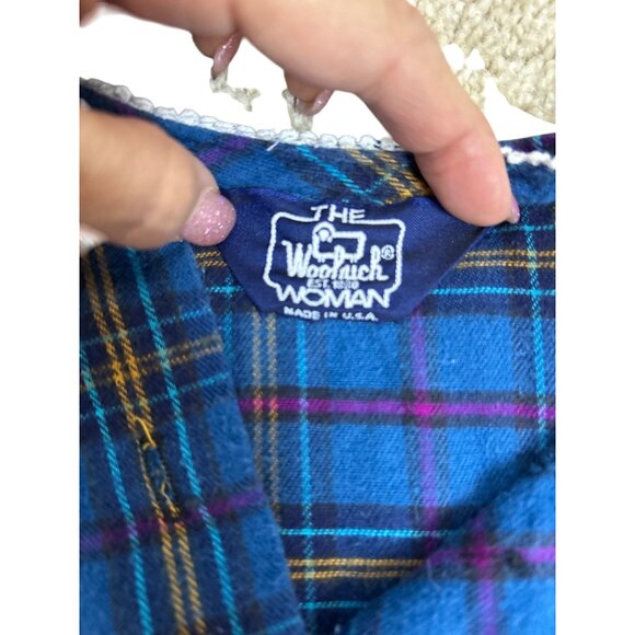 Vintage The Woolrich Woman Cottagecore Blue Plaid Flannel Nightgown Ruffle Trim - Picture 2 of 11